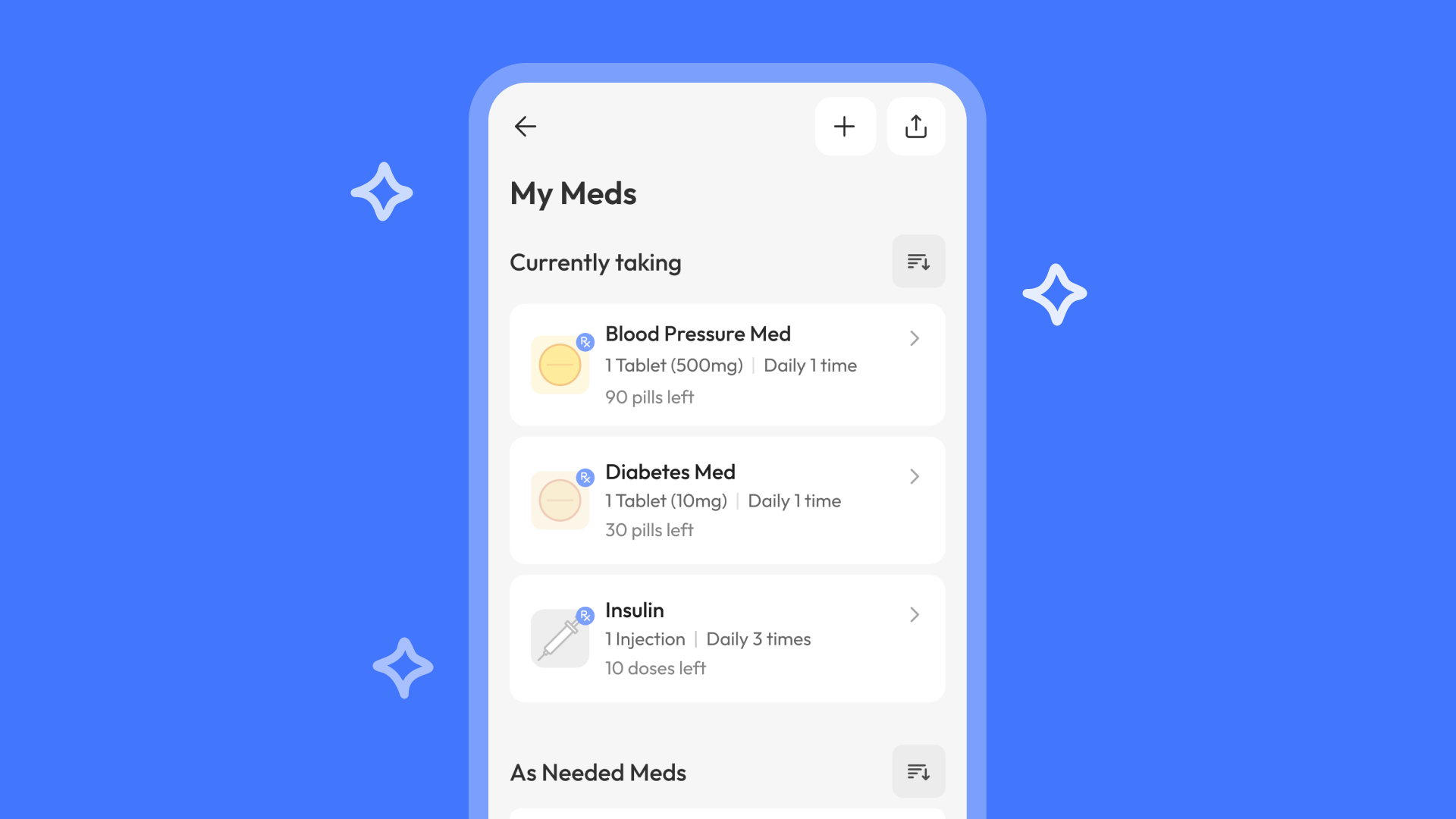 Managing a medication list in the Pillo app