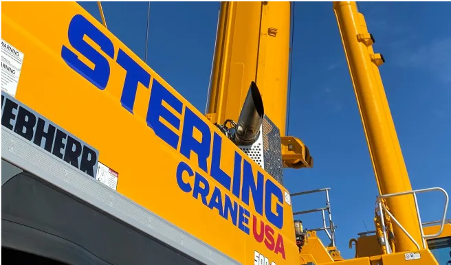 there is a yellow crane that is sitting on the side of a truck