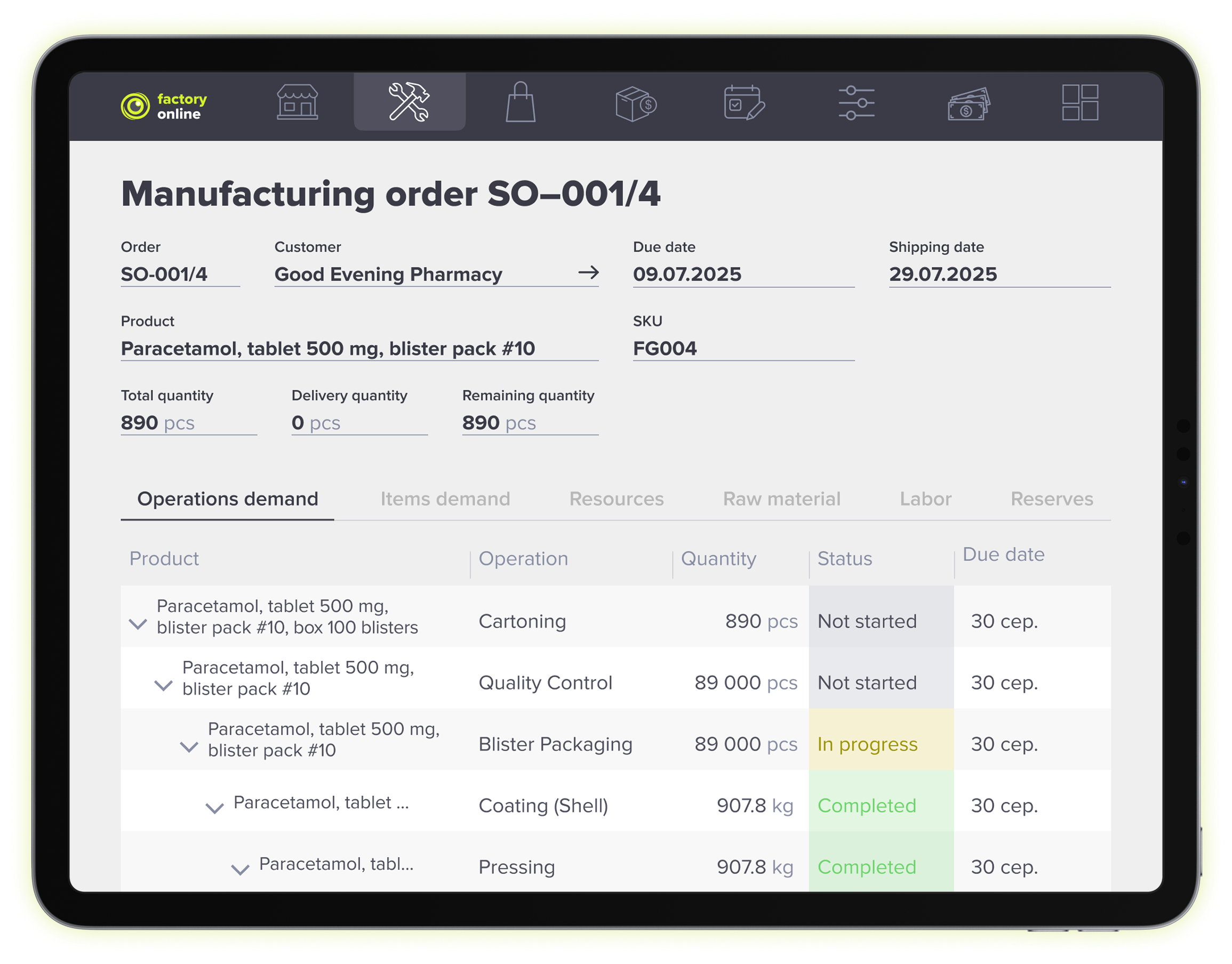 Manufacturing order