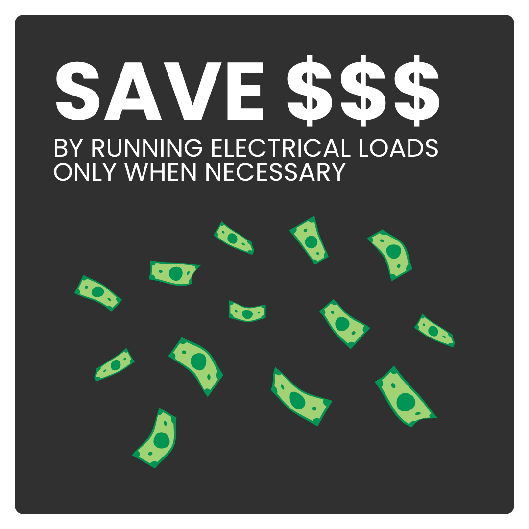 Click here for a visual showing money-saving benefits of using timers to control electrical loads.