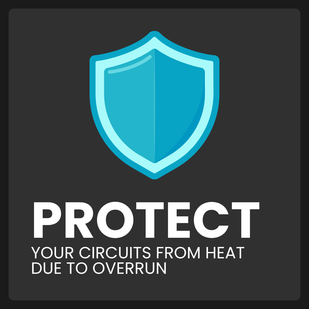 Click here for an icon graphic emphasizing circuit protection from overheating due to timer overrun.