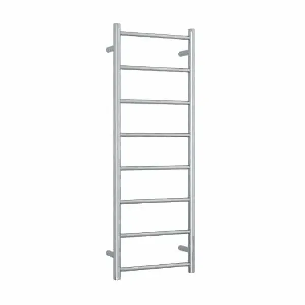 Click here for a tall stainless steel wall-mounted towel warmer with eight horizontal bars, SKU SR17M.