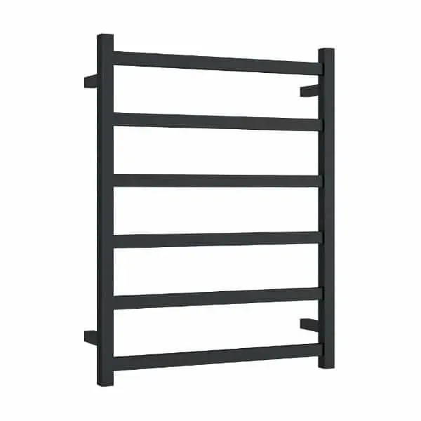 Click here for a black wall-mounted towel warmer with seven flat horizontal bars, SKU BS48MB.