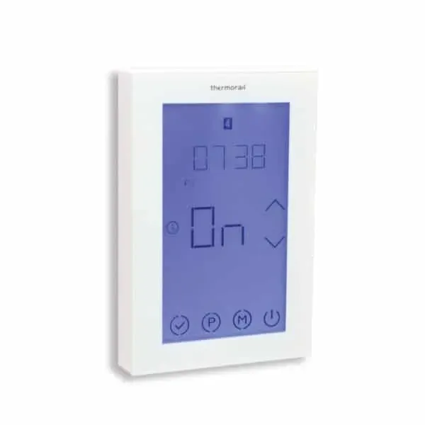Click here for a white portrait touchscreen timer controller with blue display, SKU TRTS.