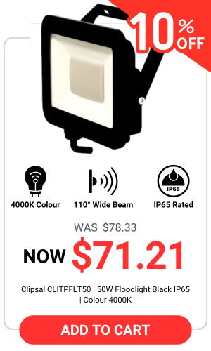 Click here for a discounted Clipsal 50W LED floodlight with 4000K colour, a 180° sensor, and IP65 rating for $64.09.