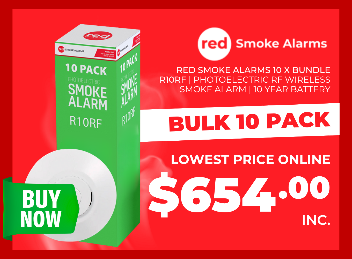 Click here for the Red Smoke Alarms Bulk 10 Pack R10RF.