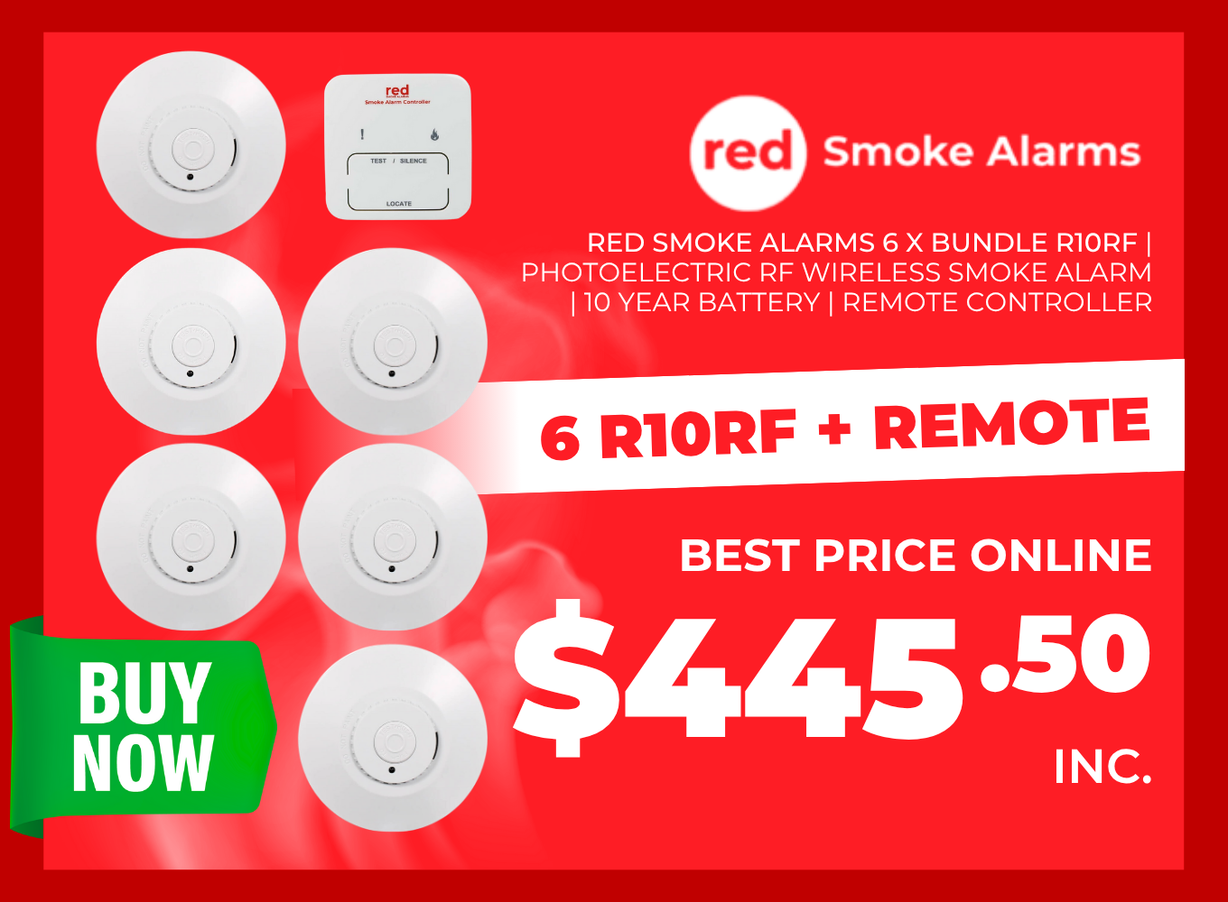 Click here for the Red Smoke Alarms 6 R10RF Bundle + Remote.