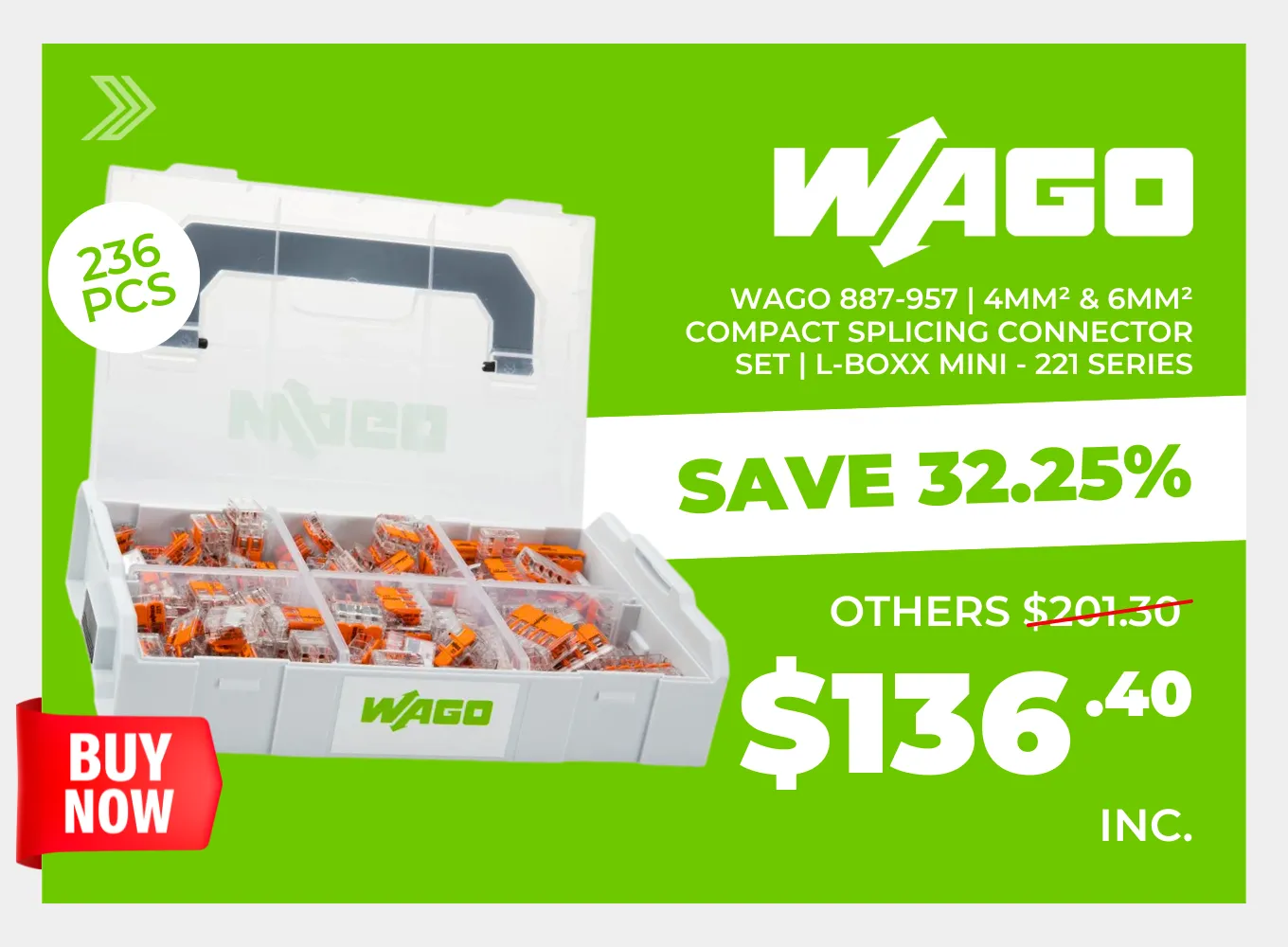 Click to shop the Wago 887-957 | 4mm² & 6mm² Compact Splicing Connector Set | L-BOXX Mini - 221 Series