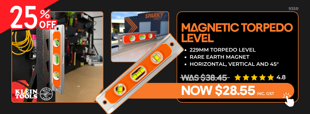Magnetic Torpedo Level on sale for $28.55, 25% off, with rare earth magnet and 229mm body for 45°, vertical, and horizontal use.