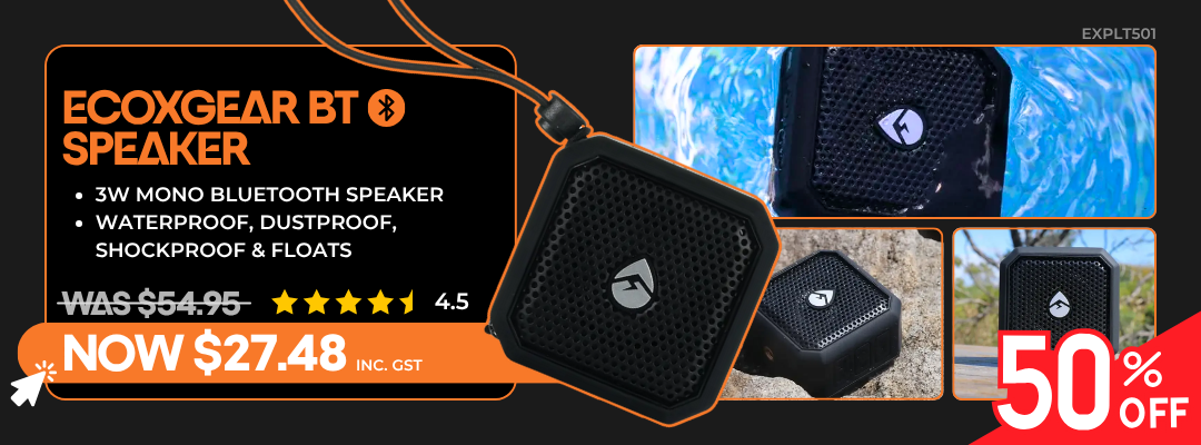 EcoXgear Bluetooth speaker on sale for $27.48, 50% off, waterproof, shockproof, dustproof, and floats.