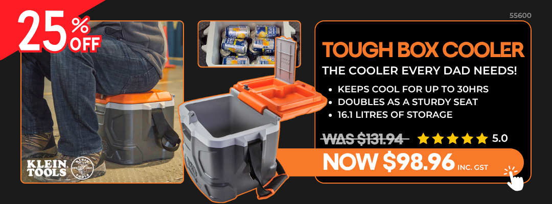 Tough Box Cooler on sale for $98.96, 25% off, keeps cool for 30 hours, doubles as seat, 16.1L storage.
