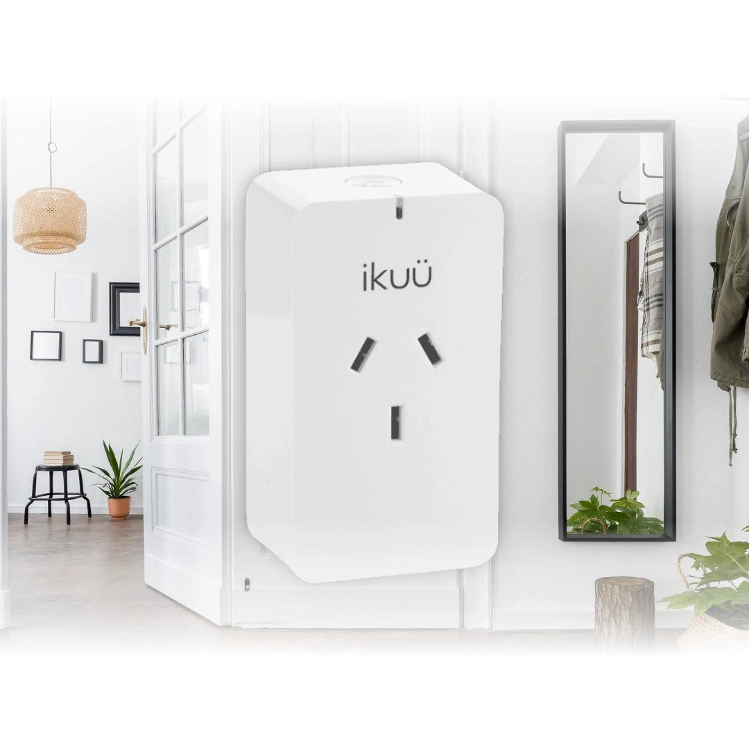 Click here for a product image showcasing the sleek design of the Ikuü smart plug in a modern home interior.
