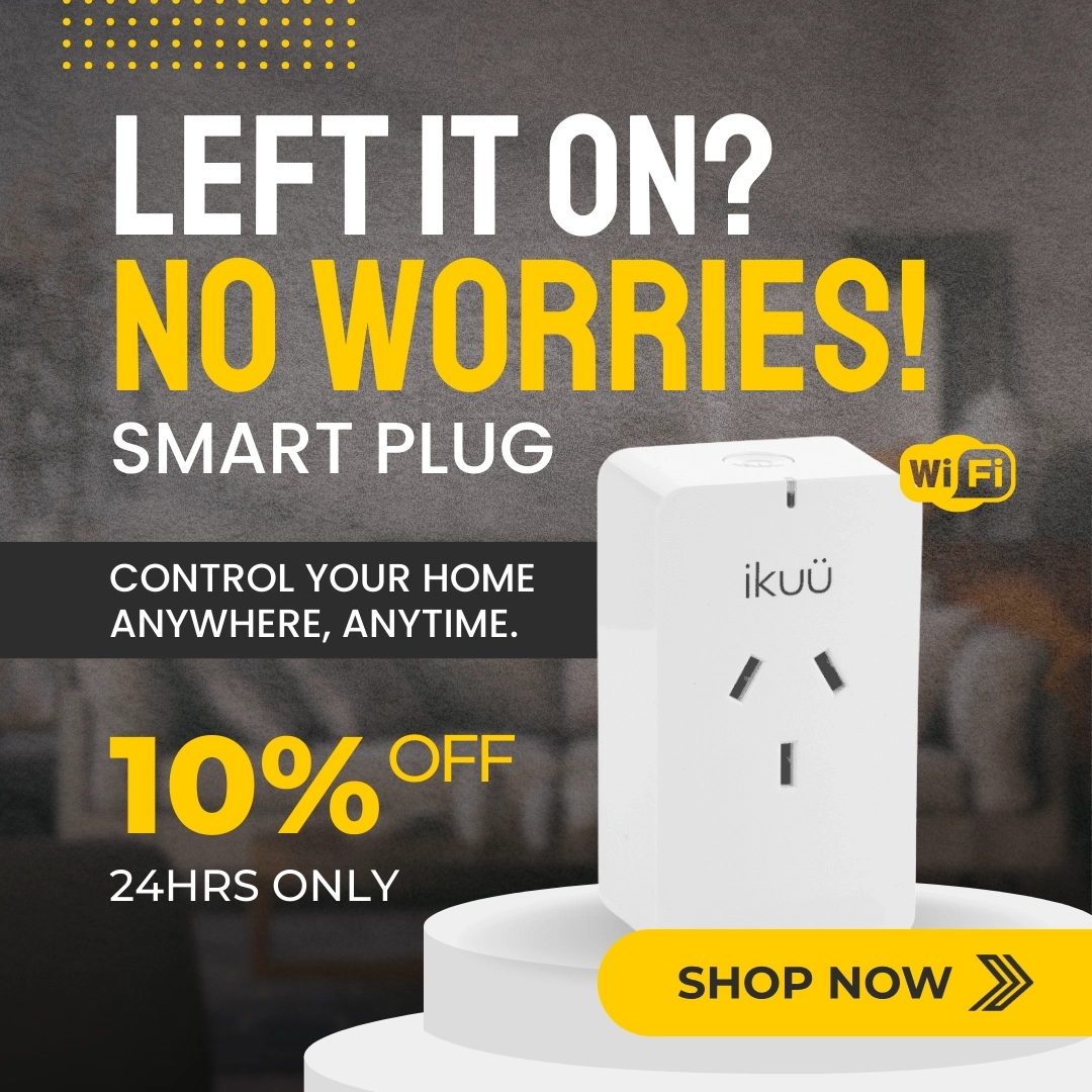 Click here for a promotional ad offering 10% off an Ikuü smart plug that allows remote control of home appliances.