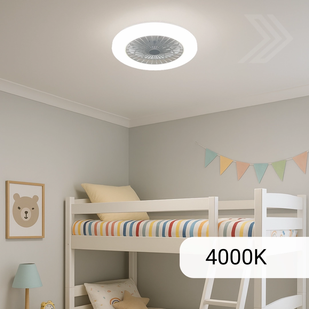 4000K – ceiling fan light in a child’s bedroom set to neutral white 4000K, providing balanced illumination.