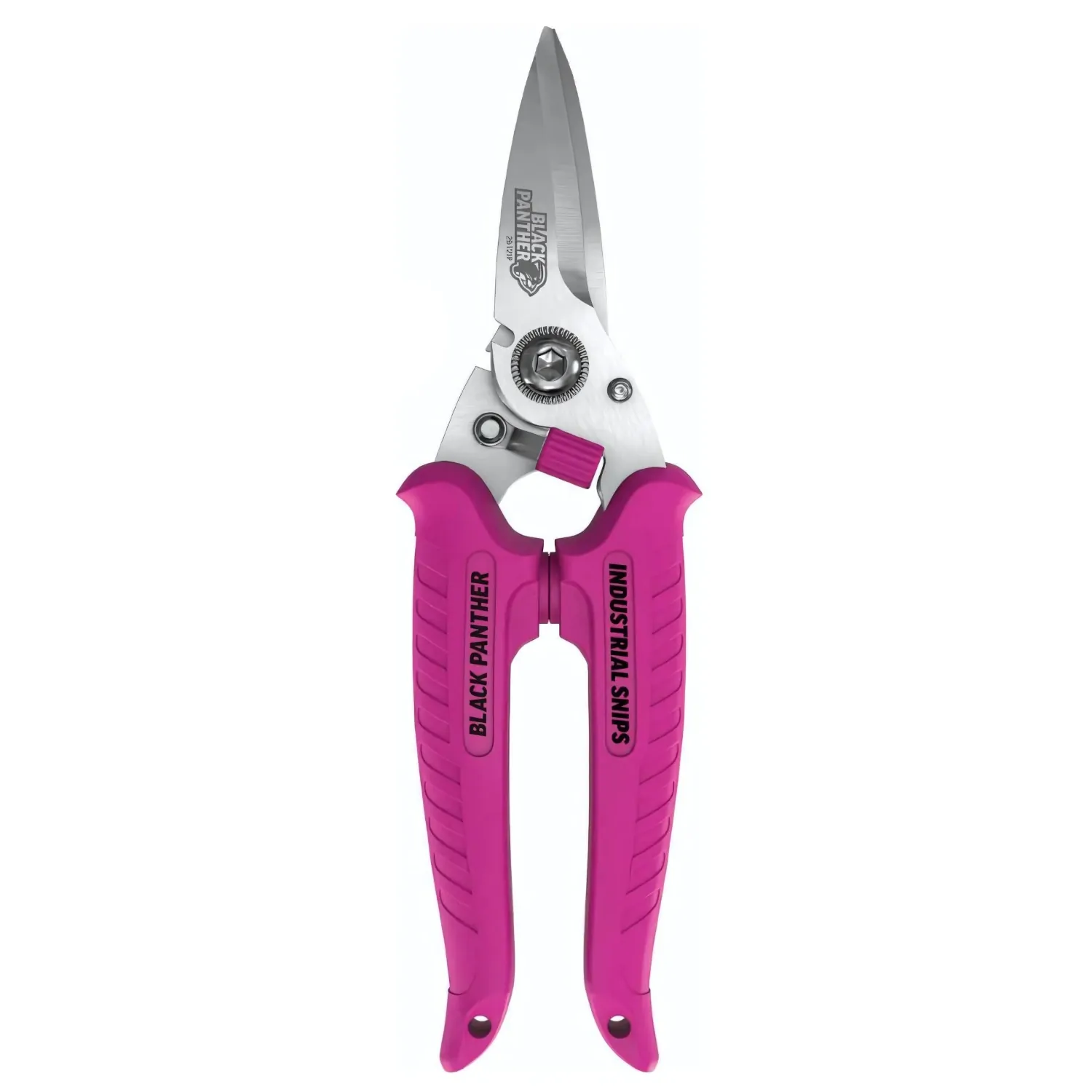 Click here for Sterling Black Panther Industrial Snips with anti-slip serrated blade and pink grip.