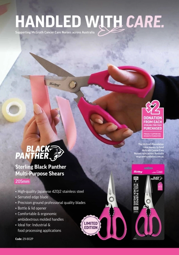 Click here for Sterling Black Panther Multi-Purpose Shears ideal for crafts and food prep with donation to cancer care.