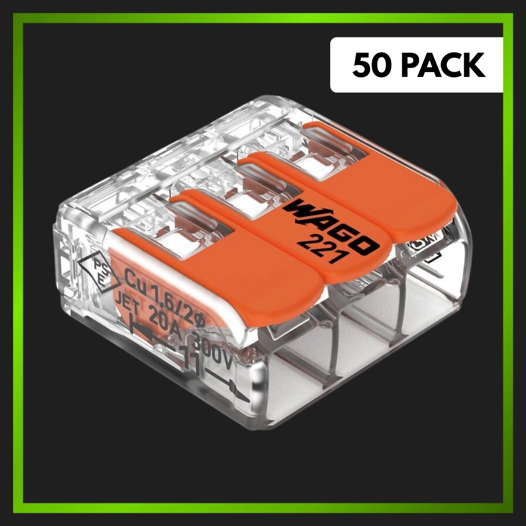Click here for a 50-pack of WAGO 221 Series 4mm² 3-way compact splicing connectors.