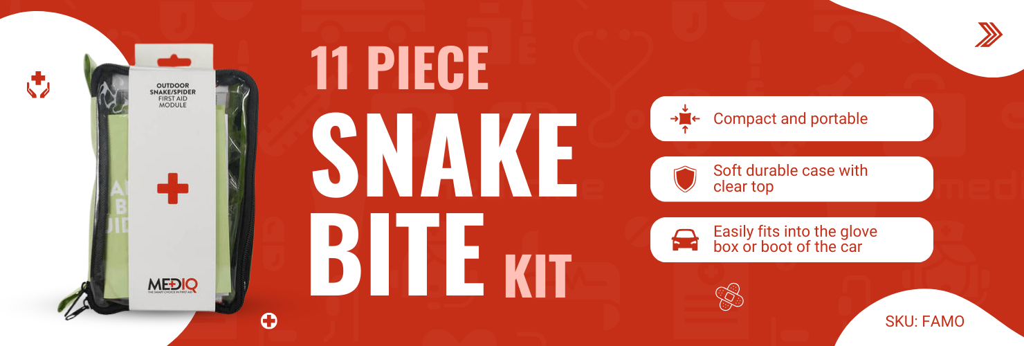 Click here for a promotional image detailing the features of an 11-piece MedIQ snake bite first aid kit.