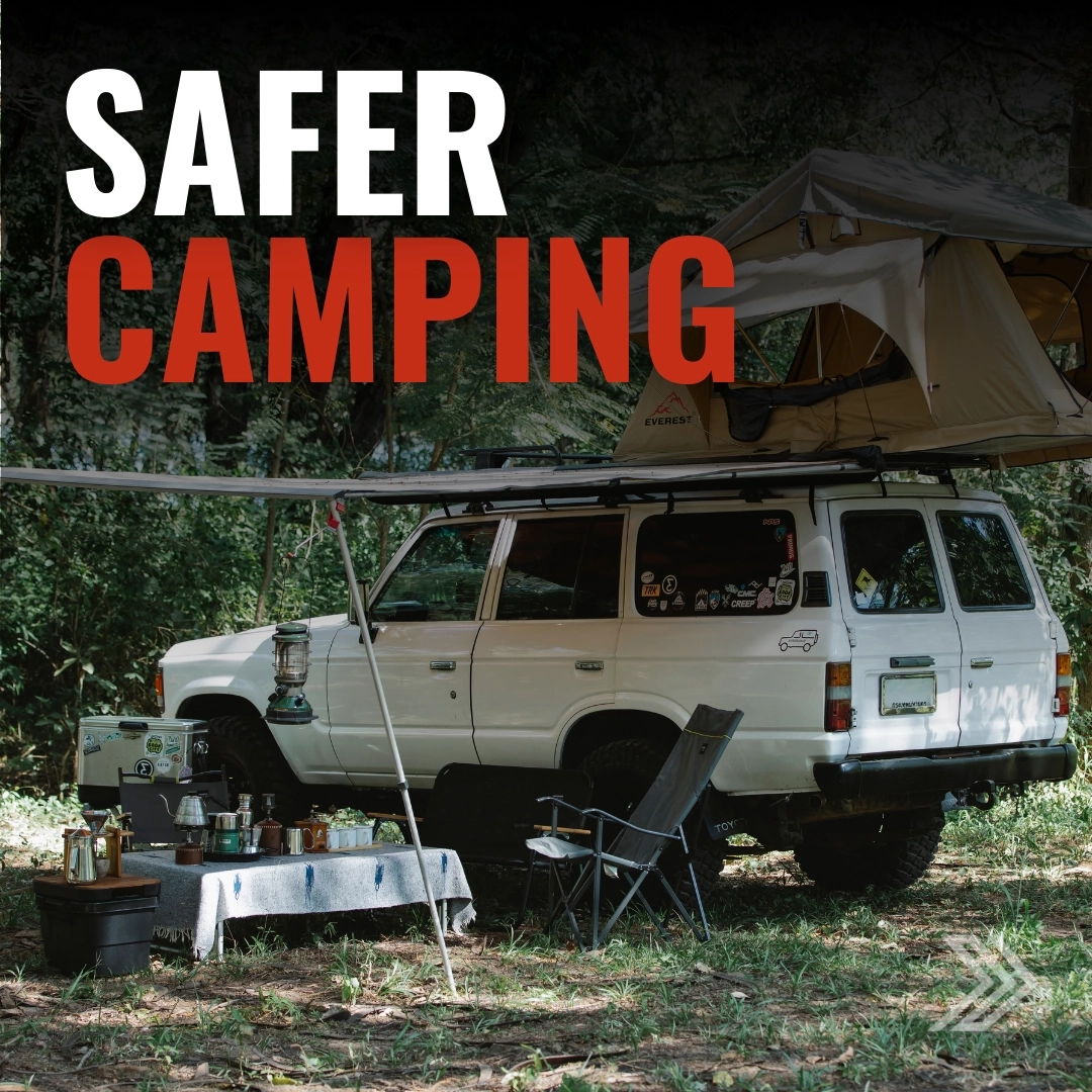 Click here for a safer camping ad showing a rooftop tent setup on a white SUV in a wooded area.