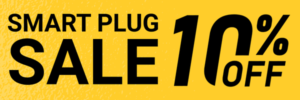 smart plug sale banner showing 10% off in bold black text on a yellow background