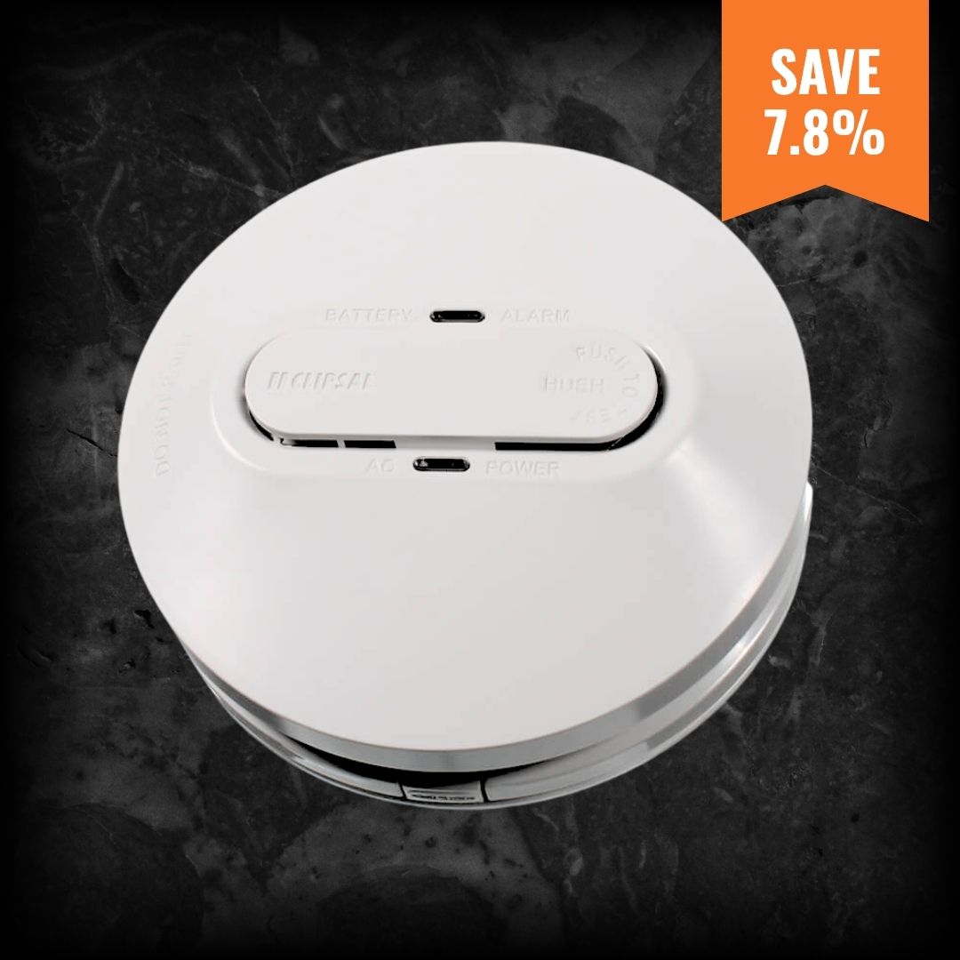 Clipsal 755PSMA4 photoelectric smoke alarm, white circular design, showing reduced price from $35.79 to $33.00 ex GST.