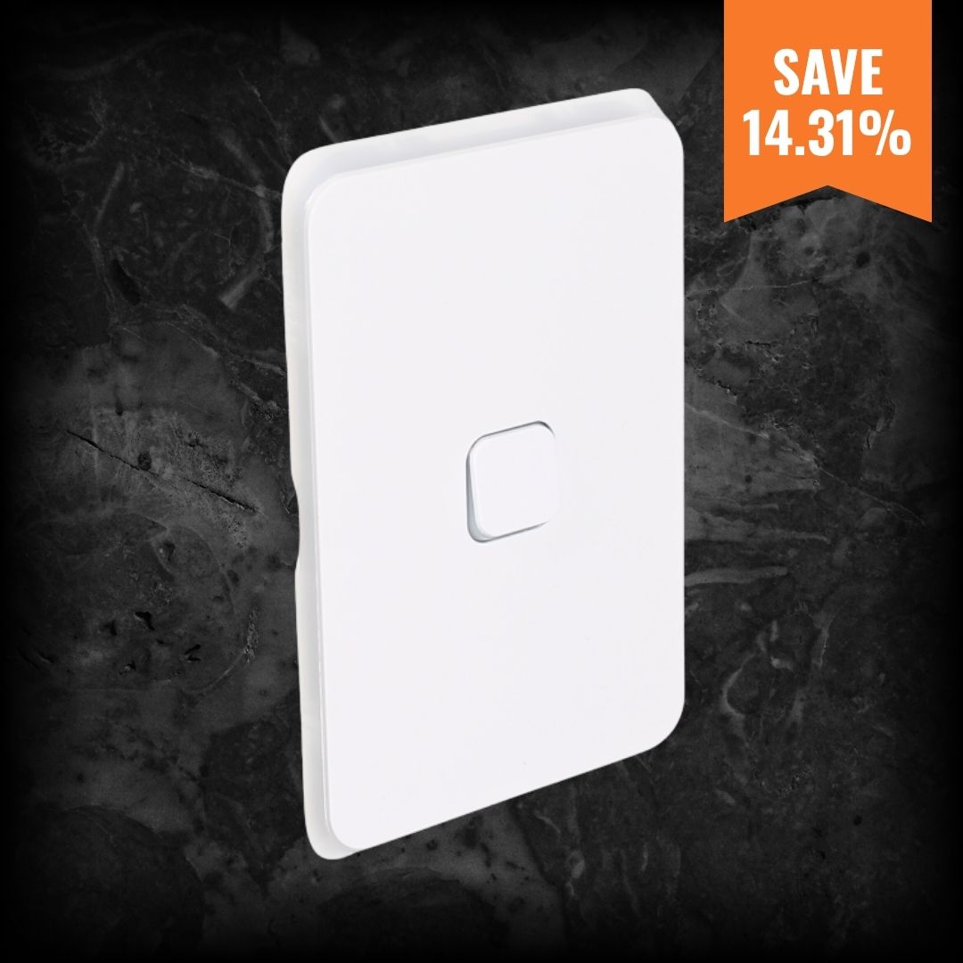 Clipsal Iconic 3041VA-VW single gang 10A wall switch in vivid white, showing discount from $6.99 to $5.99 ex GST.