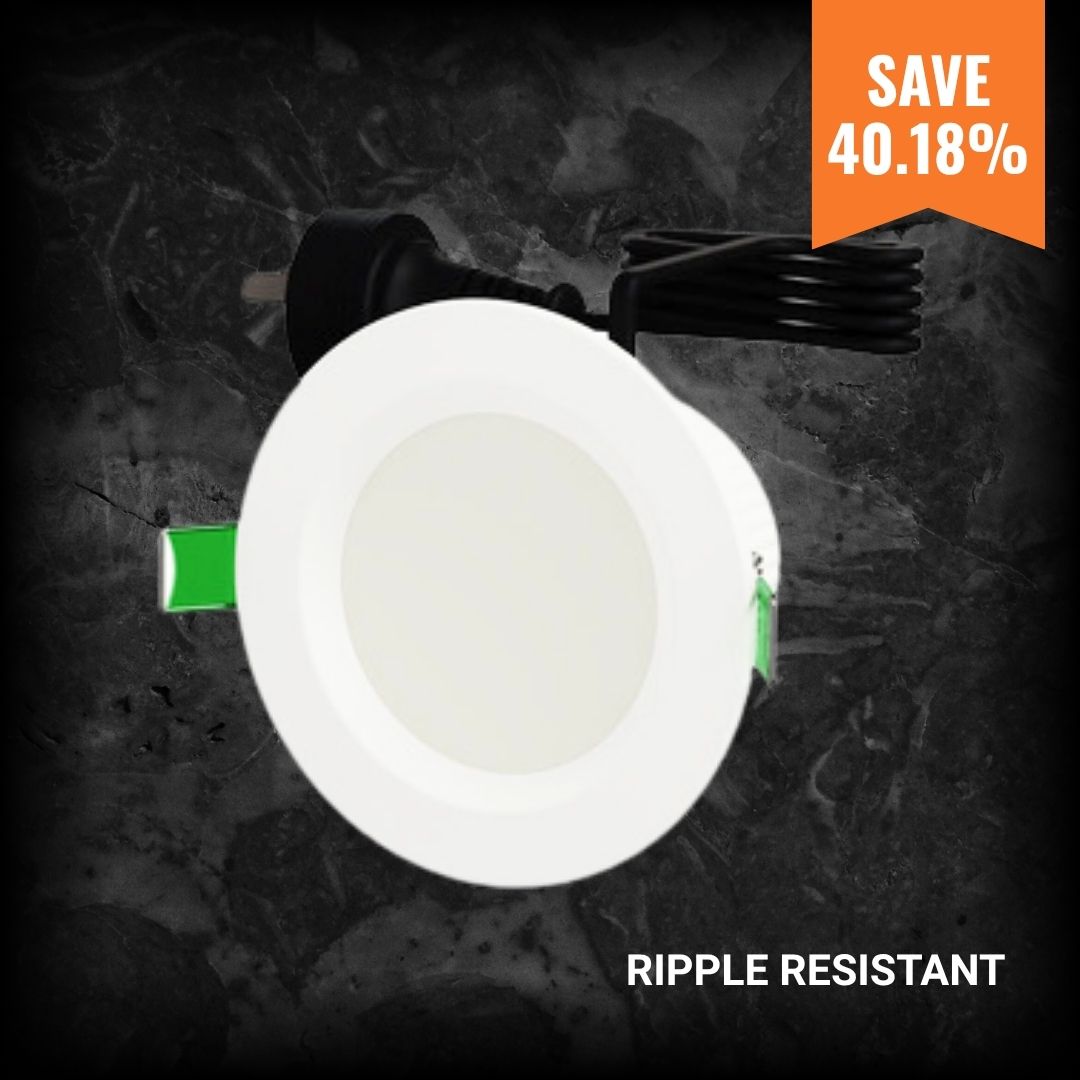 Clipsal TPDL1C3R 7W tri-colour dimmable LED downlight with ripple-resistant feature, showing price reduction from $16.70 to $9.99 ex GST.