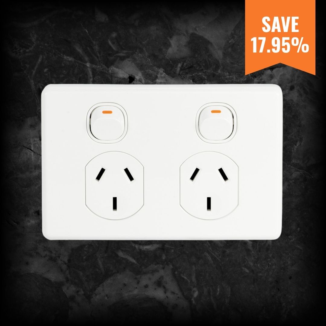 Clipsal Classic C2025-WE 10A double power point with twin sockets, white finish, showing discounted price from $7.30 to $5.99 ex GST.