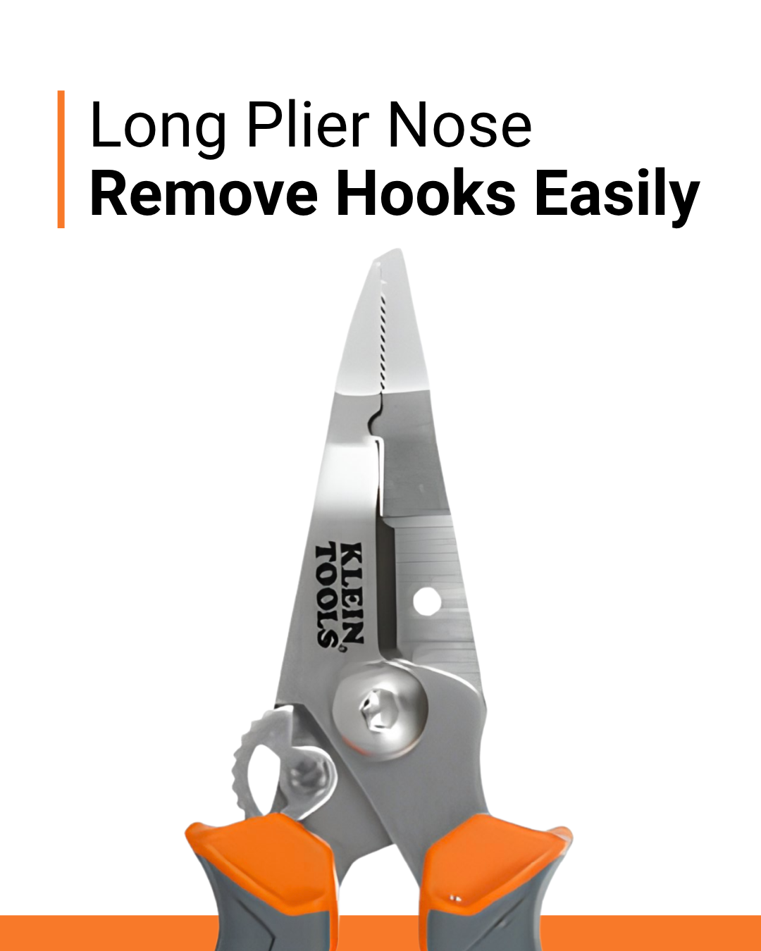 Close-up of long-nose fishing pliers tip for easy hook removal
