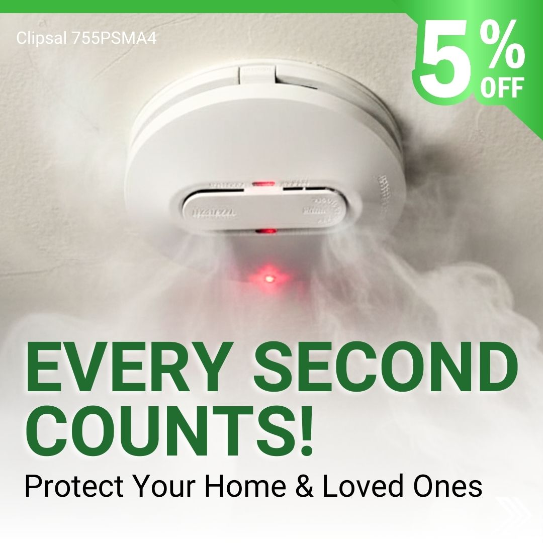 Clipsal 755psma4 photoelectric smoke alarm installed on ceiling actively detecting smoke in home environment. Shop now for 5% off at Sparky Direct.
