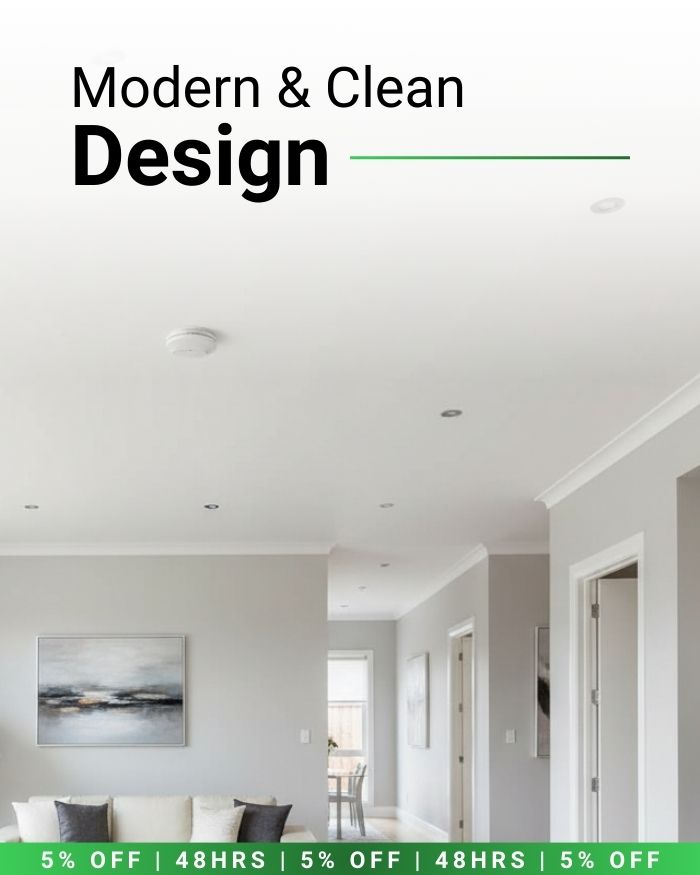 Clipsal photoelectric smoke alarm installed in modern Australian home with clean ceiling appearance