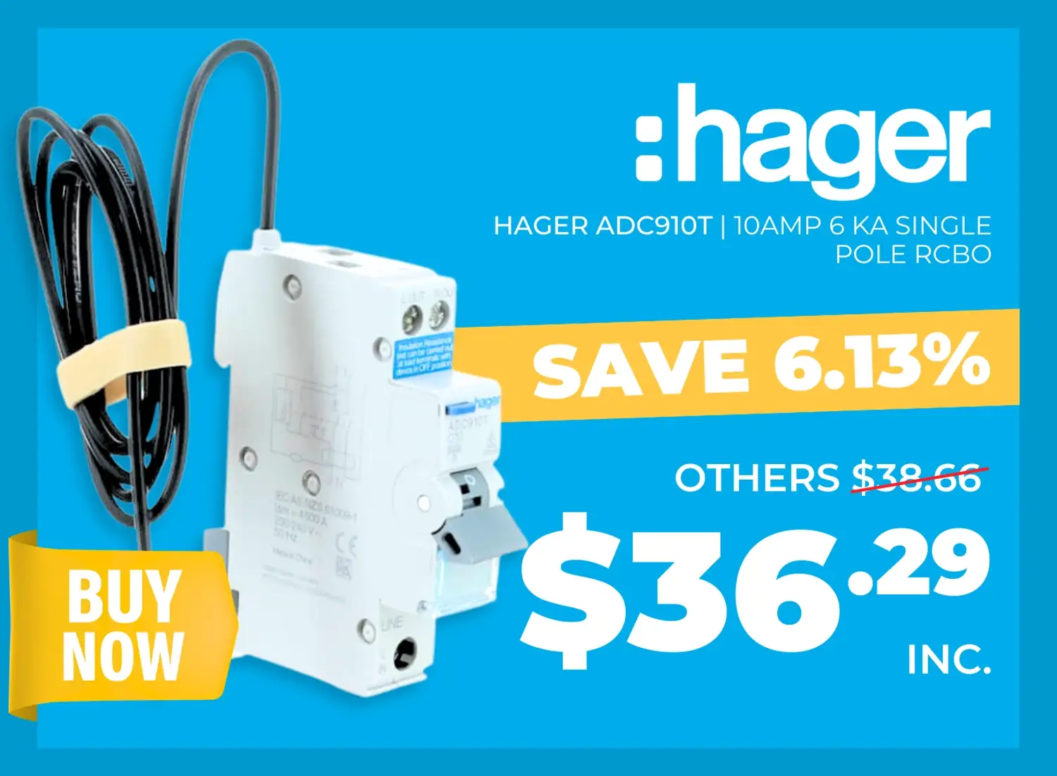 Click here for the Hager ADC910T 10A 6kA Single Pole RCBO.