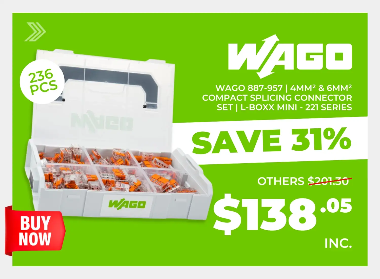 Click to shop the Wago 887-957 | 4mm² & 6mm² Compact Splicing Connector Set | L-BOXX Mini - 221 Series