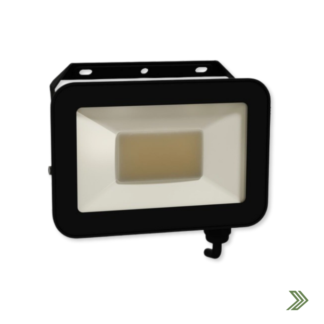 Click here for a rectangular outdoor LED floodlight with a black housing.