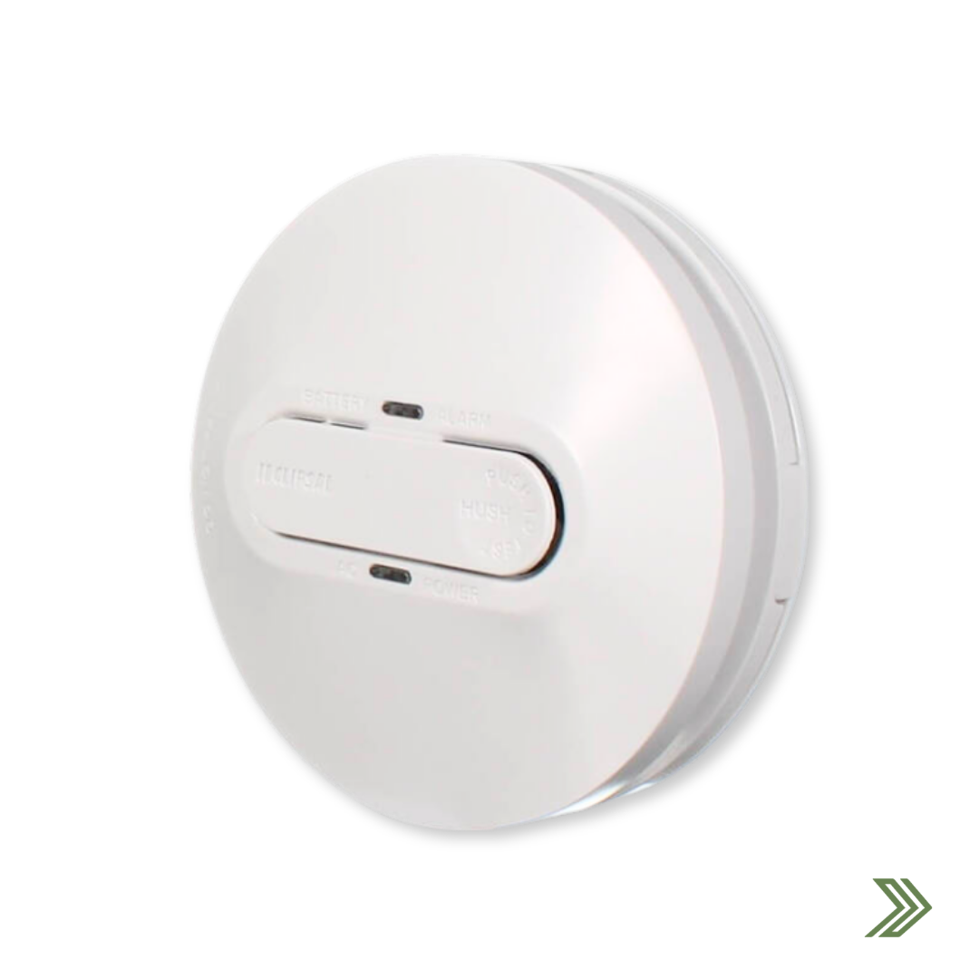 Click to shop 240V Photoelectric smoke alarm with a 10 year lithium battery backup.