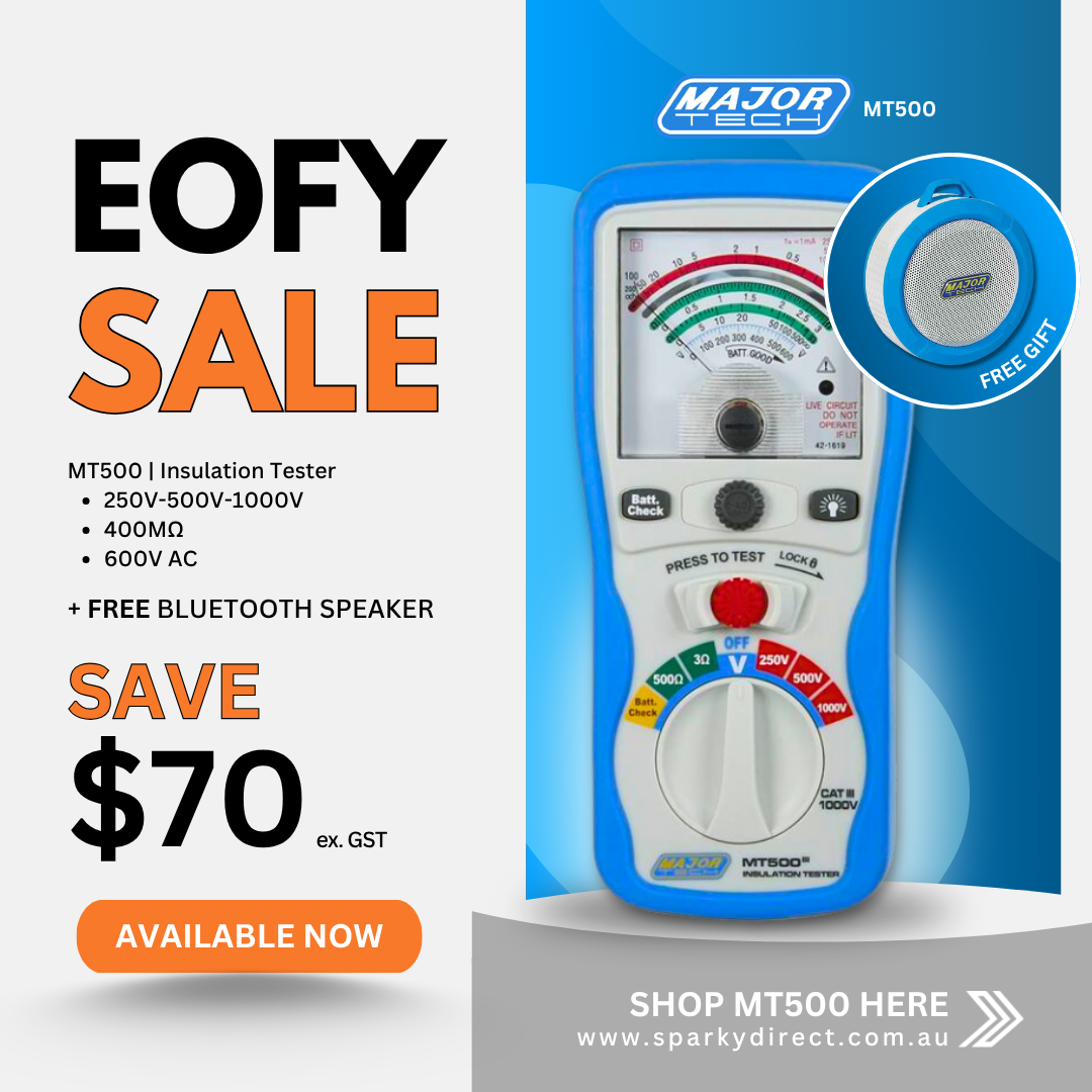 Click here for an insulation tester sale graphic with specifications and a free Bluetooth speaker offer.