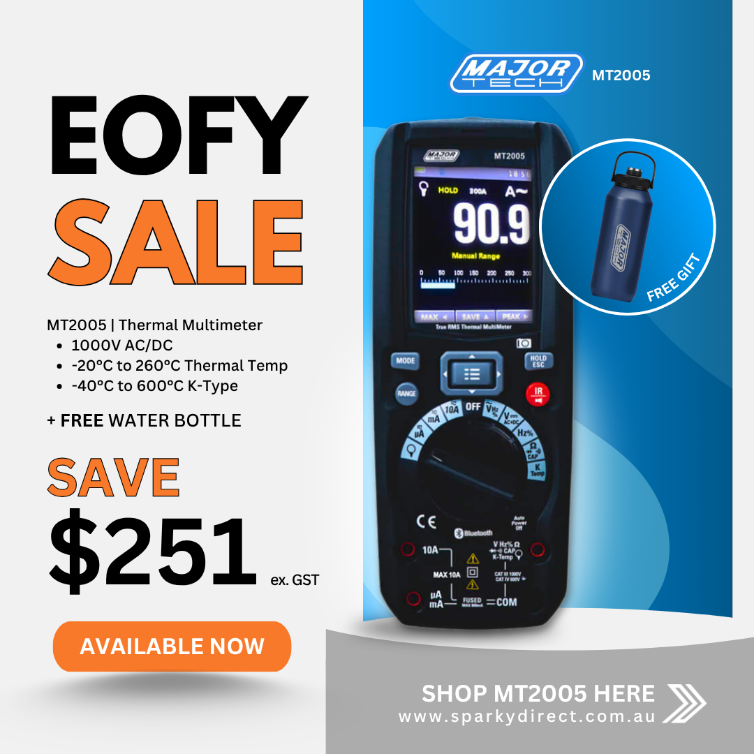 Click here for a thermal multimeter sale graphic with temperature measurement features and free water bottle.