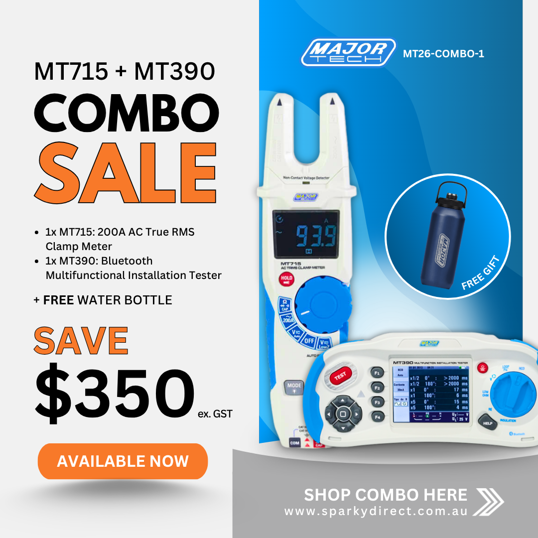 Click here for a combo set including a clamp meter and multifunction installation tester with free water bottle.