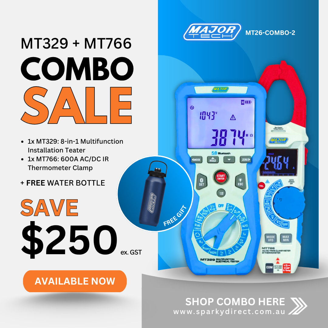 Click here for a combo kit with multifunction tester and IR thermometer clamp plus free water bottle.