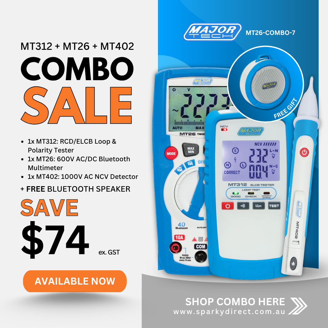 Click here for a combo set with multimeter, loop tester, and voltage detector including a free Bluetooth speaker.