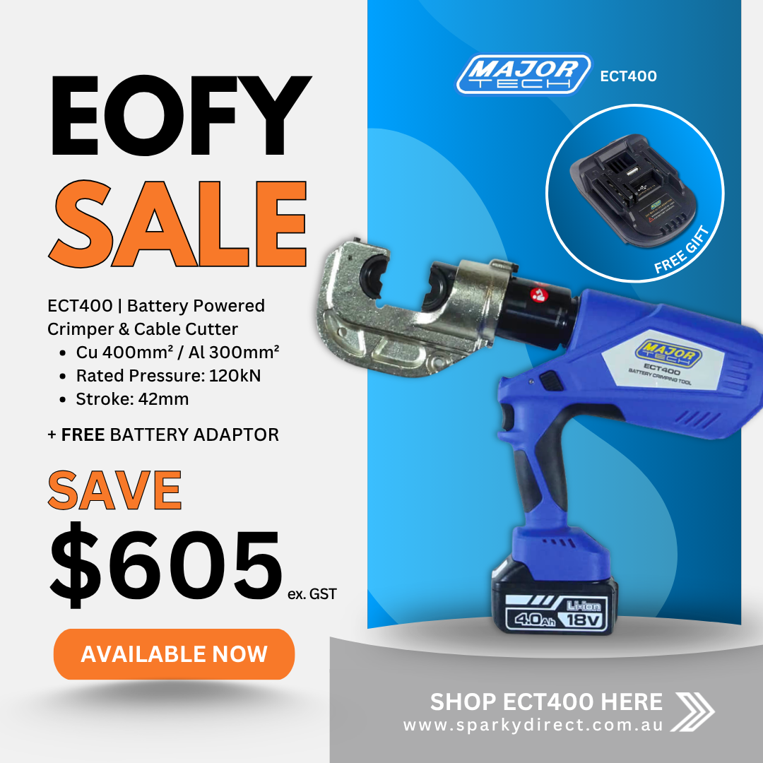 Click here for a battery-powered crimper and cable cutter with high capacity and included free battery adapto.