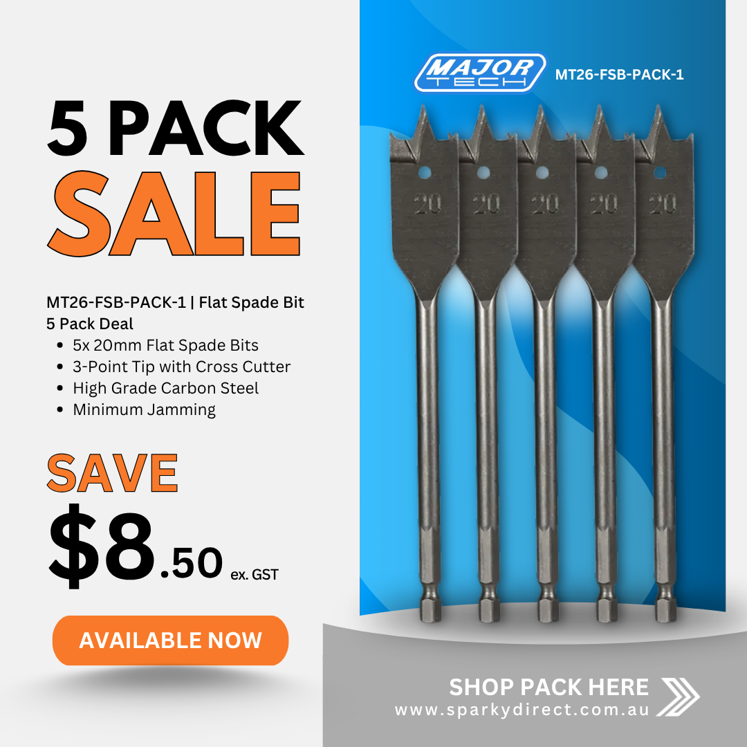 Click here for a 5-pack of 20mm flat spade drill bits made from high-grade carbon steel.