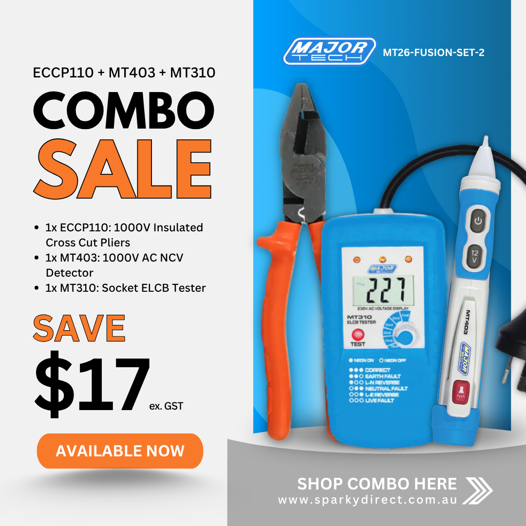 Click here for a combo sale graphic displaying insulated pliers, a voltage detector, and a socket tester with savings highlighted.