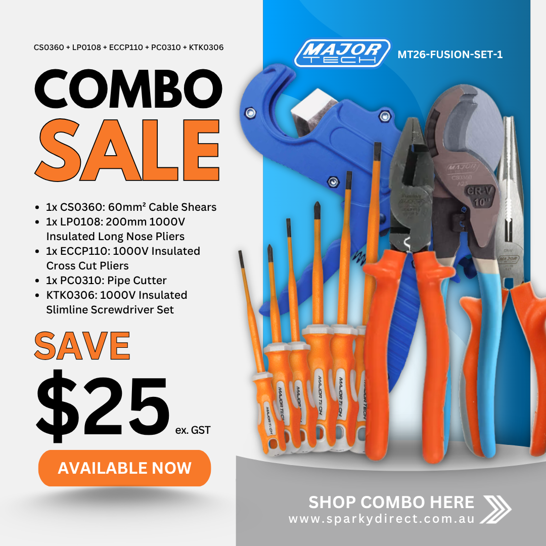 Click here for a combo sale advertisement featuring insulated pliers, screwdrivers, cable shears, and a pipe cutter set with discount pricing.