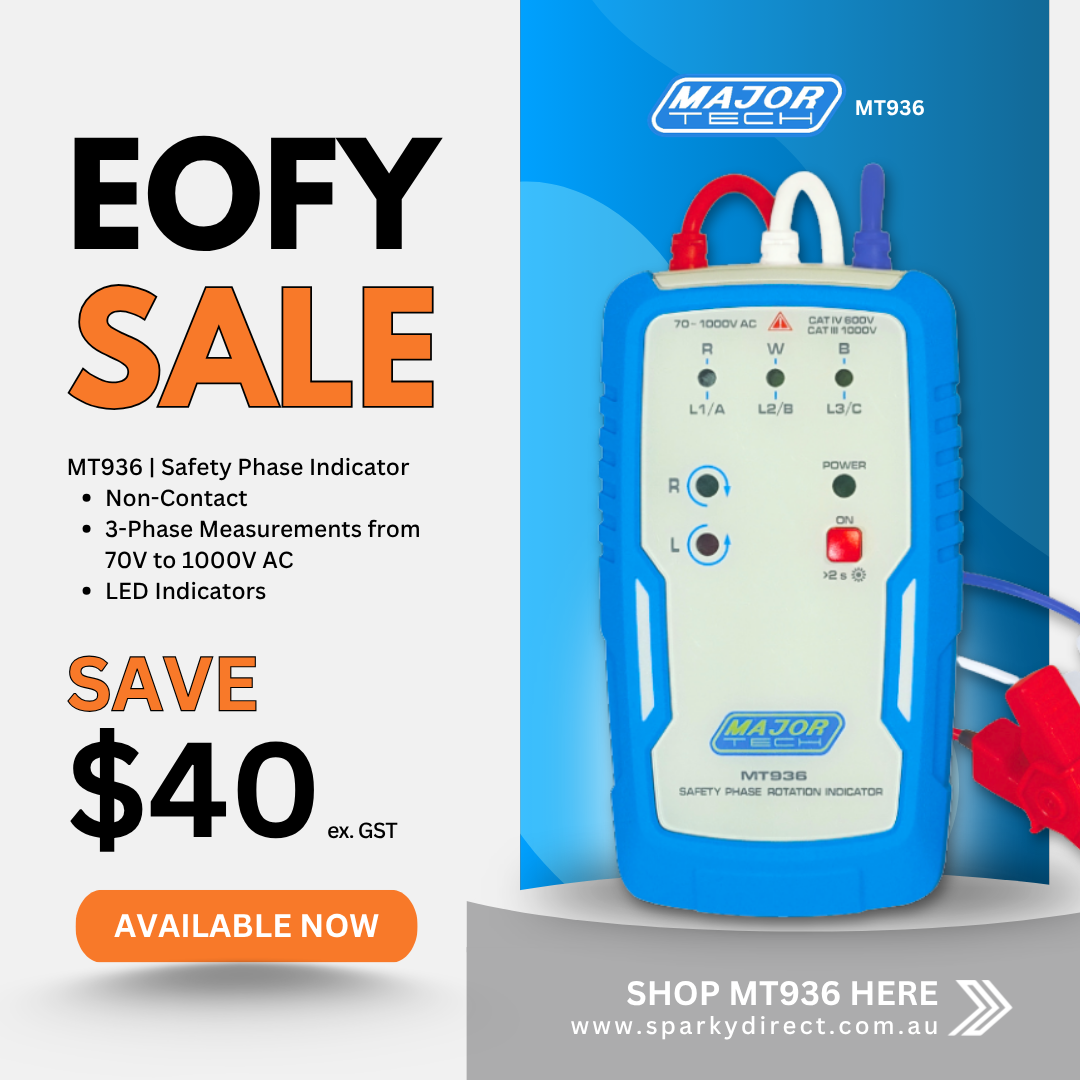 Click here for a safety phase indicator sale graphic showing non-contact measurement features.