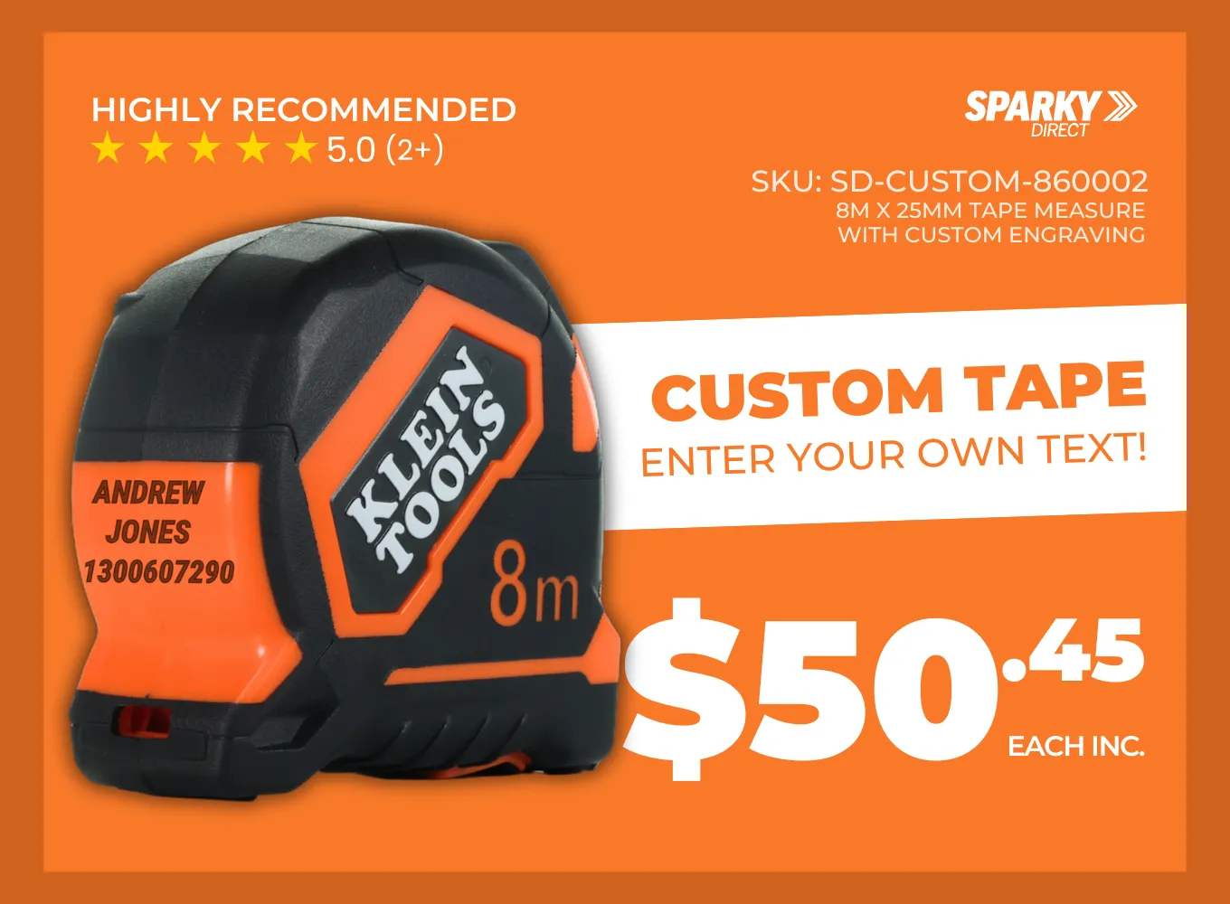 Click here for a promotional graphic of a custom engraved Klein Tools tape measure.