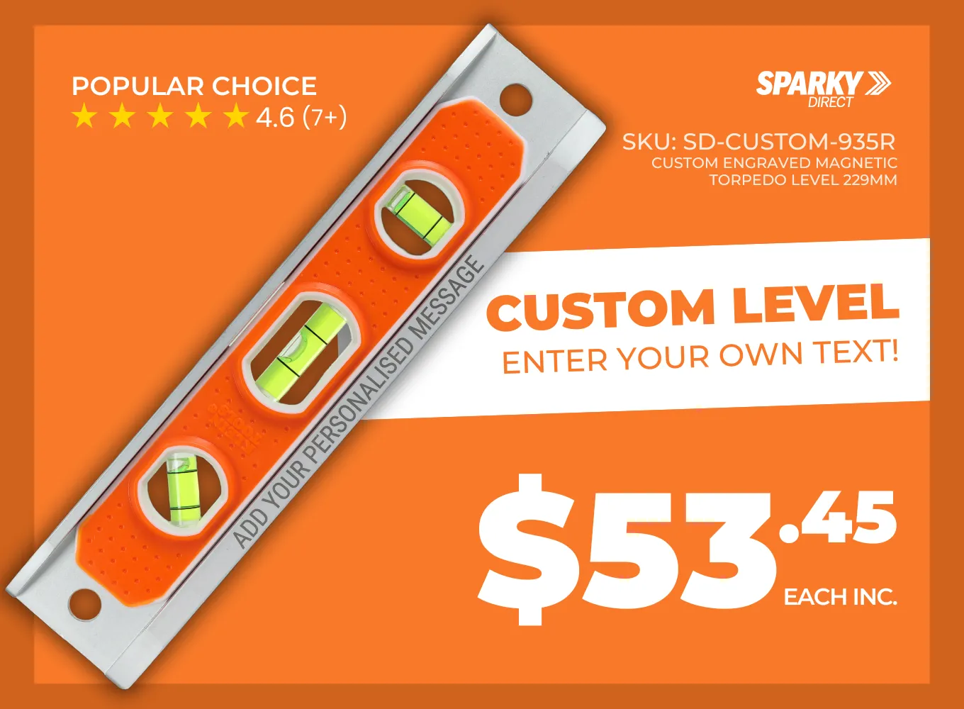 Click here for a promotional graphic of a custom engraved Klein Tools torpedo level.