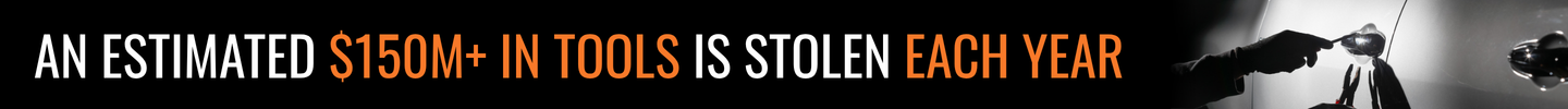 Click here for a warning graphic stating that an estimated $150 million in tools is stolen each year, beside a vehicle break-in scene.