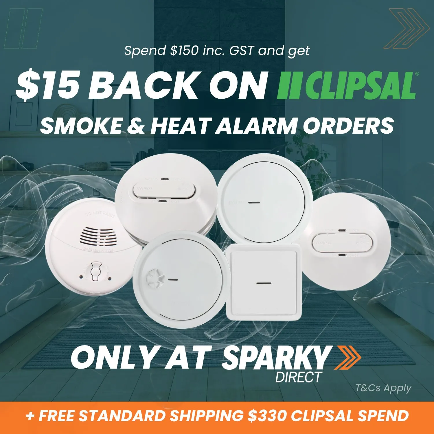 Click here for $15 back when you spend $150 on Clipsal smoke and heat alarm orders at Sparky Direct, with free standard shipping on qualifying Clipsal orders.