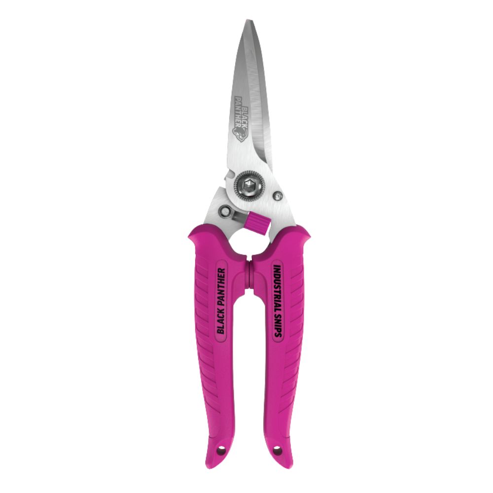 Click here for limited-edition 200mm Black Panther industrial snips with stainless steel blades and bright pink handles.